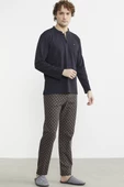 Düğmeli Desen Kombinli Pijama Takım - Kahve - 1