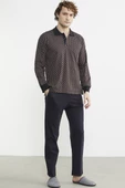Polo Yaka Desen Kombinli Pijama Takım - Kahve - 3