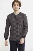 Desenli Pamuk Pijama Takım - Kahve - 5
