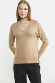 Salaş V Yaka Basic Triko Kazak - Kamel thumbnail 2