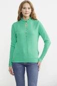 Metal Düğme Detaylı Triko Kazak - Yeşil thumbnail 1