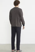 Desenli Pamuk Pijama Takım - Kahve - 6