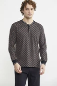 Desenli Pamuk Pijama Takım - Kahve - 2