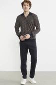 Rahat Kalıp Desenli Pijama Takım - Kahve - 5