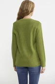 V Yaka Motifli Yünlü Triko Kazak - Yeşil thumbnail 5