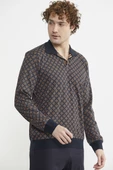 Rahat Kalıp Desenli Pijama Takım - Kahve - 3