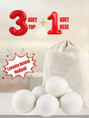 3 lü kurutma makinası topu 3 top+1 kese yün keçe doğal çamaşır yılbaşı - 1