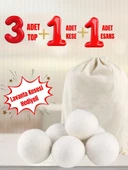 3 top 1 kese 1 esans kurutma makınesi topu 3lü keçe yün doğal yılbaşı - 1