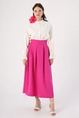 Fuşya-Rahat Kalıp Pileli Fermuarlı Etek thumbnail 2