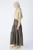 Asker Haki-Düğmeli Beli Lastikli Fırfırlı Likralı Bürümcük Etek thumbnail 3