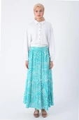 Yeşil-Beyaz-Desenli Beli Lastikli Fırfır Detaylı Etek thumbnail 2