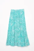 Yeşil-Beyaz-Desenli Beli Lastikli Fırfır Detaylı Etek thumbnail 5