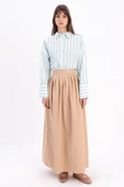 Koyu Bej-Beli Pileli Kloş Etek thumbnail 2