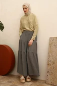 Asker Haki-Düğmeli Beli Lastikli Fırfırlı Likralı Bürümcük Etek thumbnail 1
