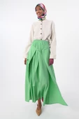 Soft Yeşil-Beli Lastikli Bağlama Detaylı Pamuklu Etek thumbnail 1