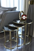 3'lü Zigon Sehpa Gold Kırılmaz Temperli Camlı, Servis Sehpası, Salon Sehpası thumbnail 1