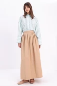Koyu Bej-Beli Pileli Kloş Etek thumbnail 1