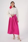 Fuşya-Rahat Kalıp Pileli Fermuarlı Etek thumbnail 1