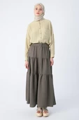 Asker Haki-Düğmeli Beli Lastikli Fırfırlı Likralı Bürümcük Etek thumbnail 2
