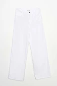 Beyaz-Pamuklu Yüksek Bel Bol Paça Likralı Pantolon thumbnail 6