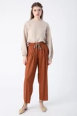 Açık Kahve-Beli Lastikli Geniş Paça Pantolon - 2