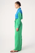 Çimen Yeşili-Beli Lastikli Pileli Bol Paça Viscon Pantolon thumbnail 3