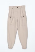 Açık Bej-Pamuklu Apolet Detaylı Çıtçıtlı Likralı Kargo Pantolon thumbnail 7