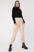 Açık Bej-Pamuklu Apolet Detaylı Çıtçıtlı Likralı Kargo Pantolon thumbnail 1