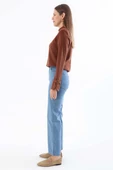 Mavi-%100 Pamuk Boru Paça Orta Bel Denim Pantolon - 3