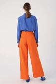 Turuncu-%100 Pamuk Yüksek Bel Bol Paça Pantolon thumbnail 4