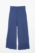 Mavi-Pamuklu Geniş Paça Katlamalı Likralı Pantolon thumbnail 7