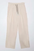 Ekru-Beli Lastikli Geniş Paça Pantolon thumbnail 6