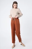 Açık Kahve-Beli Lastikli Geniş Paça Pantolon - 1