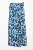 Koyu Mavi-Ekru-Baskılı Paçası Yırtmaçlı Beli Lastikli Wide Leg Viskon Keten Pantolon thumbnail 7
