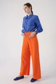 Turuncu-%100 Pamuk Yüksek Bel Bol Paça Pantolon thumbnail 5
