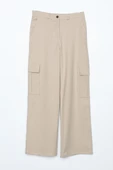 Açık Bej-Pamuklu Kargo Cepli Likralı Bol Paça Pantolon thumbnail 6
