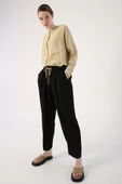 Siyah-Beli Lastikli Geniş Paça Pantolon - 1