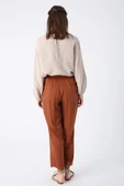 Açık Kahve-Beli Lastikli Geniş Paça Pantolon - 4