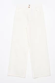Kırık Beyaz-Pamuklu Bol Paça Cepli Likralı Pantolon thumbnail 6