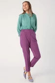Koyu Mor-Beli Lastikli Havuc Pantolon thumbnail 2