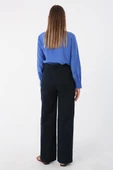 Lacivert-Pamuklu Yüksek Bel Bol Paça Likralı Pantolon thumbnail 3