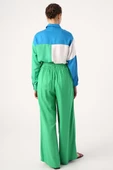 Çimen Yeşili-Beli Lastikli Pileli Bol Paça Viscon Pantolon thumbnail 4
