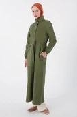 Haki-Fermuarlı Beli Büzgülü Cepli Ferace thumbnail 1