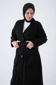 Siyah-Kemerli Ceket Yakalı Düğmeli Ferace thumbnail 5
