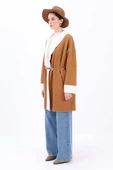 Camel-Oversize Gizli Cepli Likralı Süet Ceket - 2