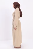 Bej-Cepli Kemerli Düğmeli Ferace - 3