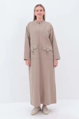 Bej-Cepli Hakim Yaka Büyük Beden Ferace thumbnail 1