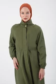 Haki-Fermuarlı Beli Büzgülü Cepli Ferace thumbnail 5