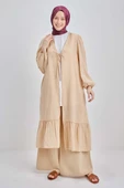 Bej-Eteği Pileli Modal Kimono - 1