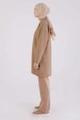 Koyu Bej-Fermuarlı Kolej Yakalı Ceket - 3